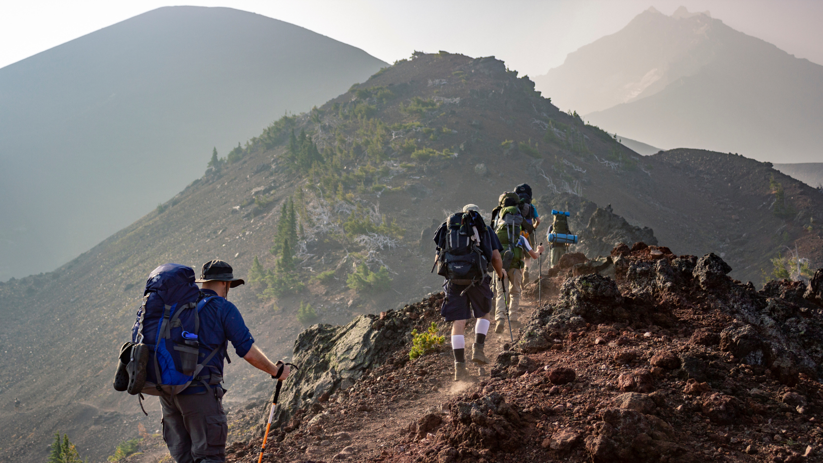 group backpacking scenic mountain tops